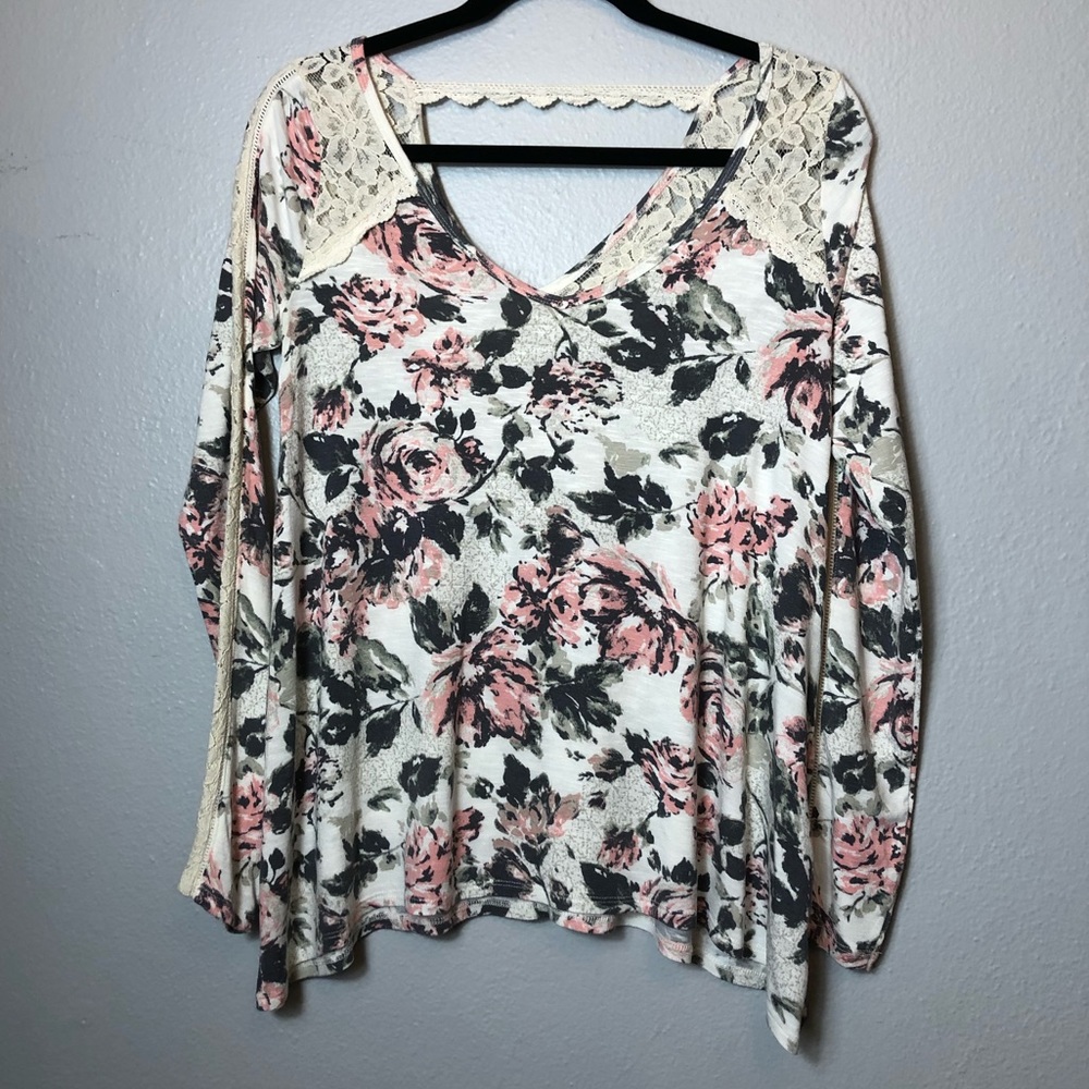 Abercrombie & Fitch Ivory Viscose Floral Lace Top